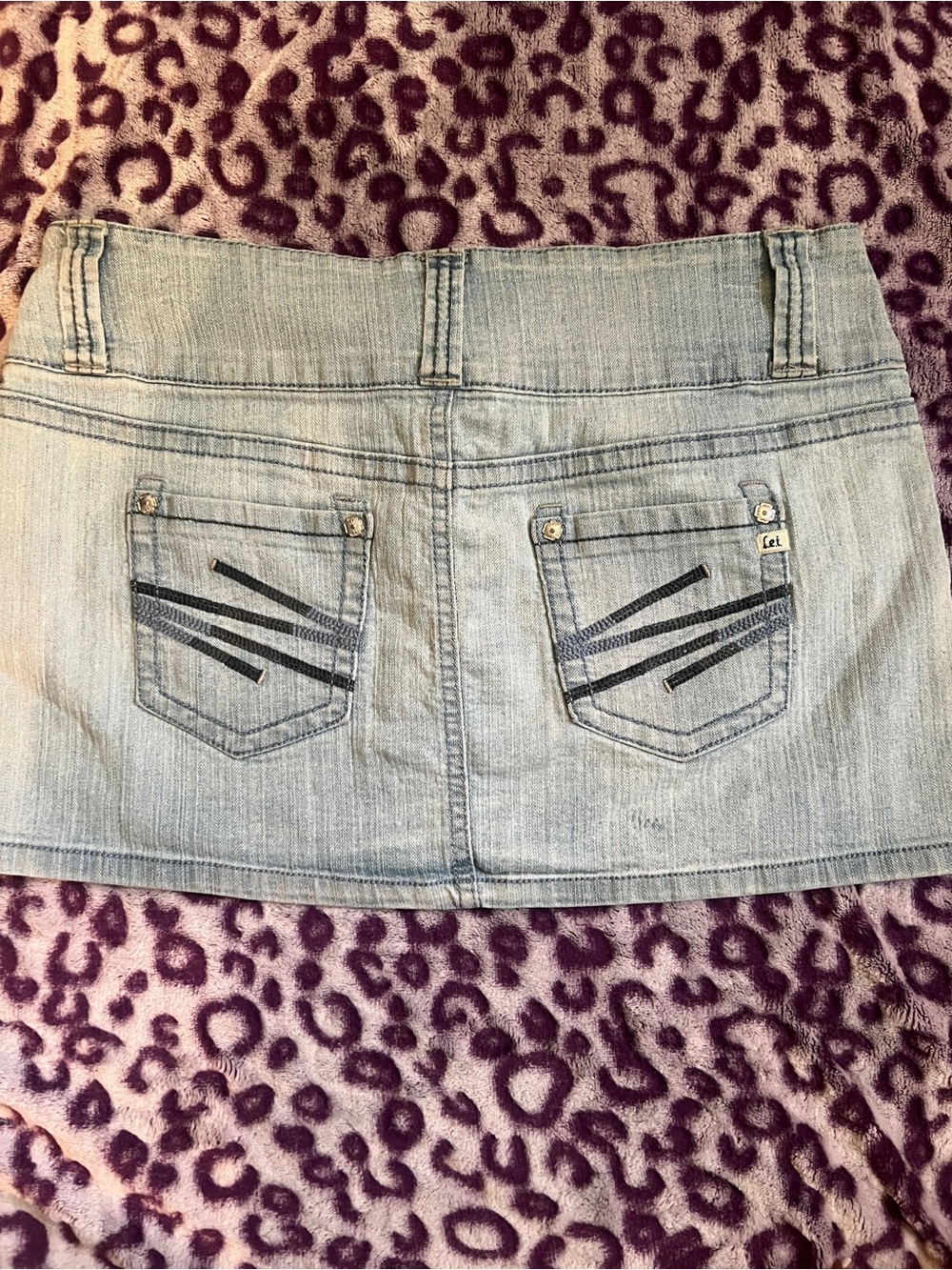 lei Light Wash Denim Mini Skirt - Light Blue - Picture 3 of 6